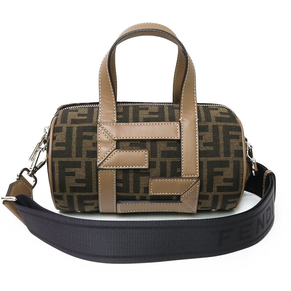 Fendi Zucca FF Jacquard Brown Crossbody Handbag Leather